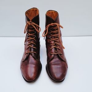 Joan & David Brown Lace Up Granny Combat Boots